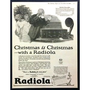 1924 Radiola Regenoflex Radio art "New Joy on Christmas Theme" vintage print ad